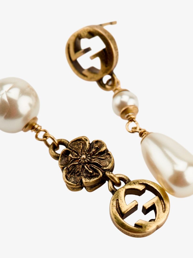 Gold Tone Gg Flower Pearl Drop Earrings