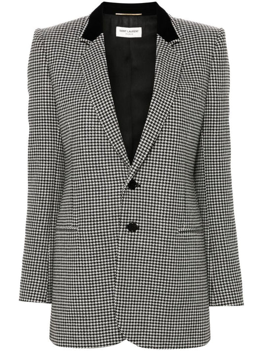 Black Houndstooth Single-breasted Blazer