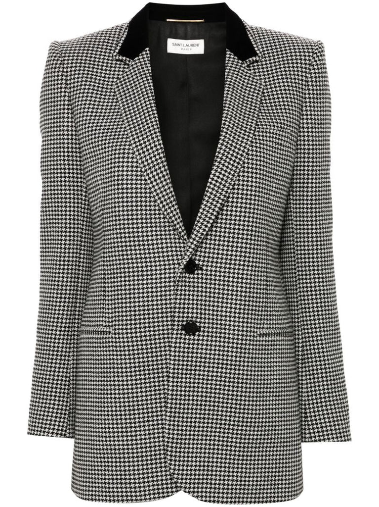 Black Houndstooth Single-breasted Blazer