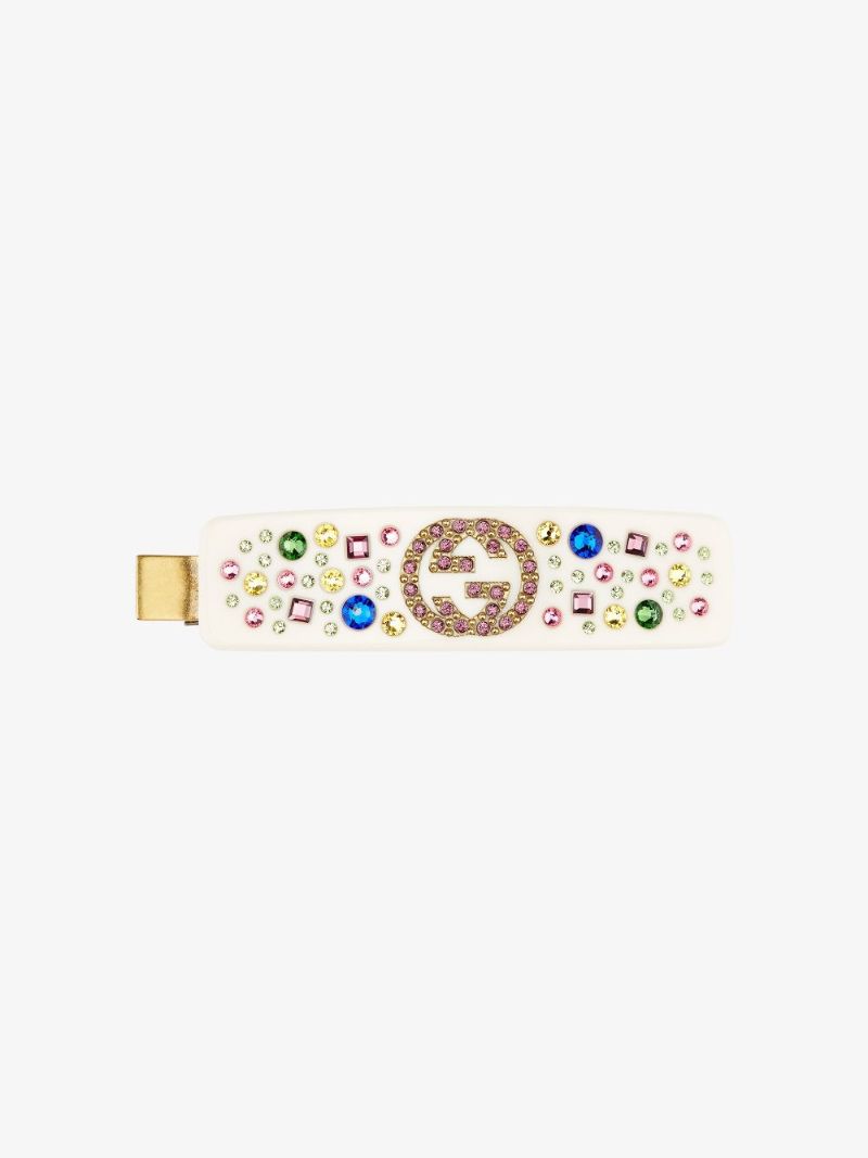 White Gg Crystal Hair Clip