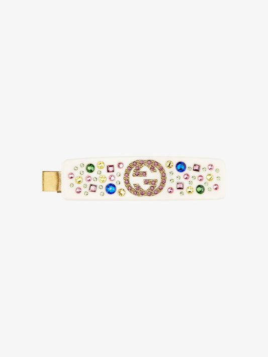 White Gg Crystal Hair Clip