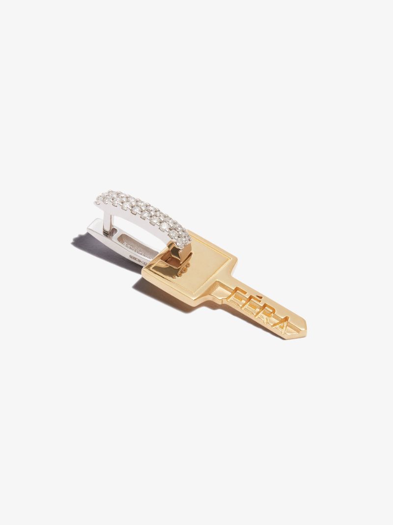18k White and Yellow Gold Key Small Diamond Earring