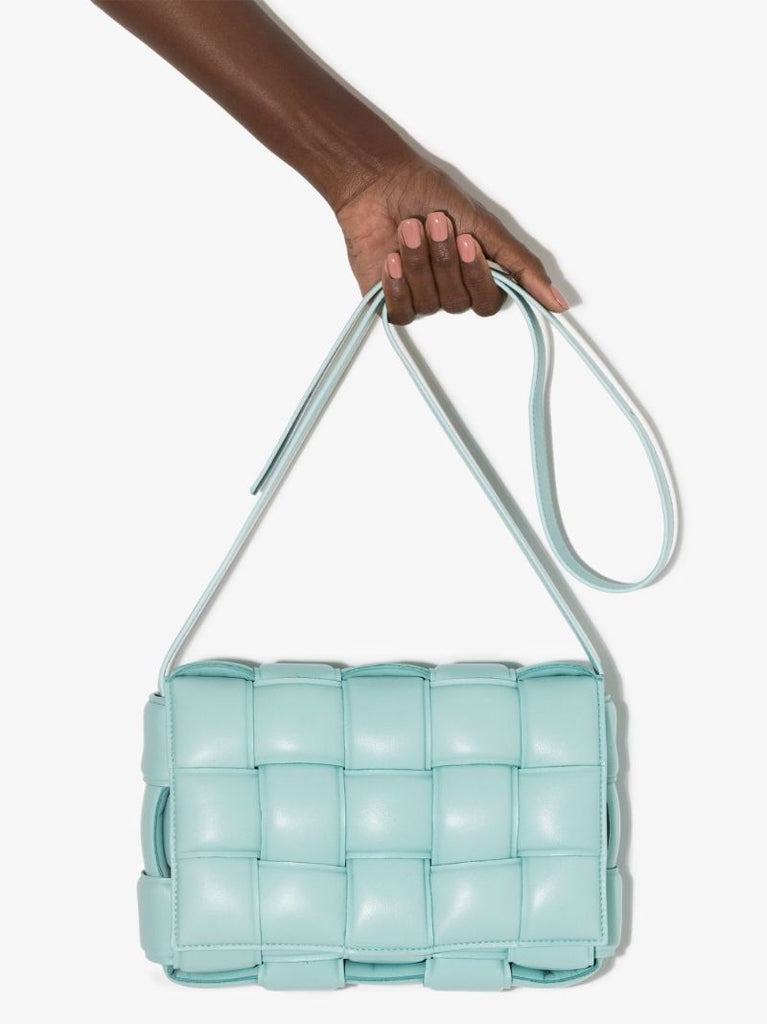 Blue Padded Cassette Leather Shoulder Bag