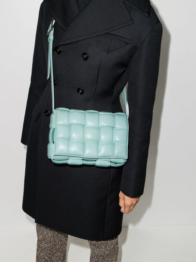 Blue Padded Cassette Leather Shoulder Bag