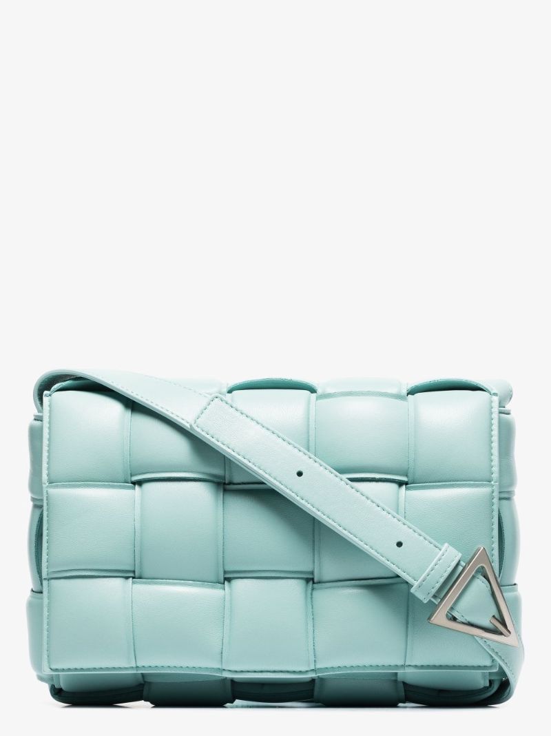 Blue Padded Cassette Leather Shoulder Bag