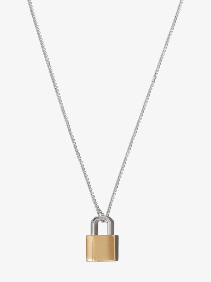 18k White and Yellow Gold Lock Necklace