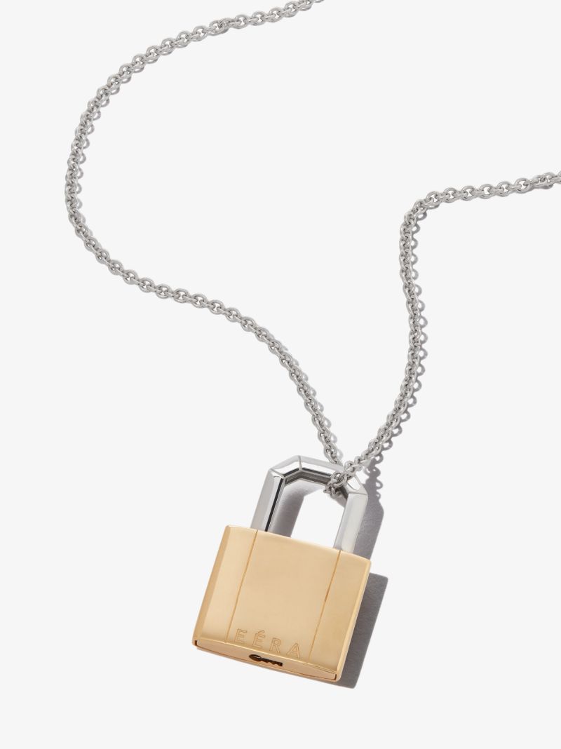 18k White and Yellow Gold Lock Necklace