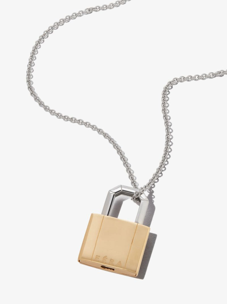 18k White and Yellow Gold Lock Necklace
