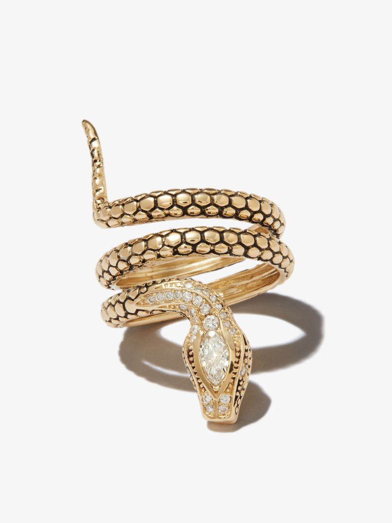 14k Yellow Gold Snake Diamond Ring