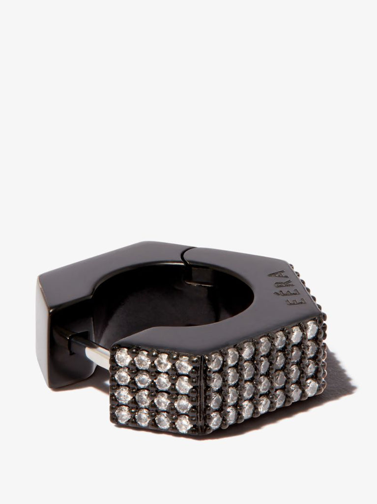 18k Black Gold Dado Diamond Huggie Earring