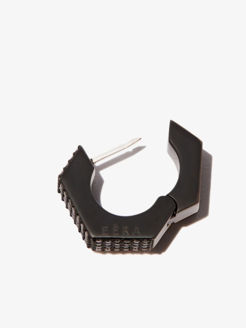 18k Black Gold Dado Diamond Huggie Earring