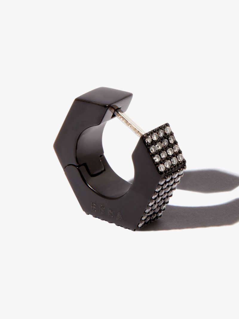 18k Black Gold Dado Diamond Huggie Earring