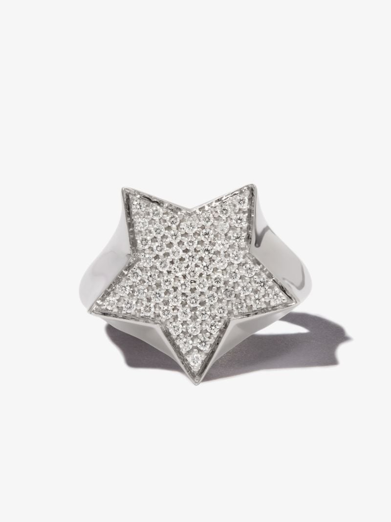 18k White Gold Star Diamond Signet Ring