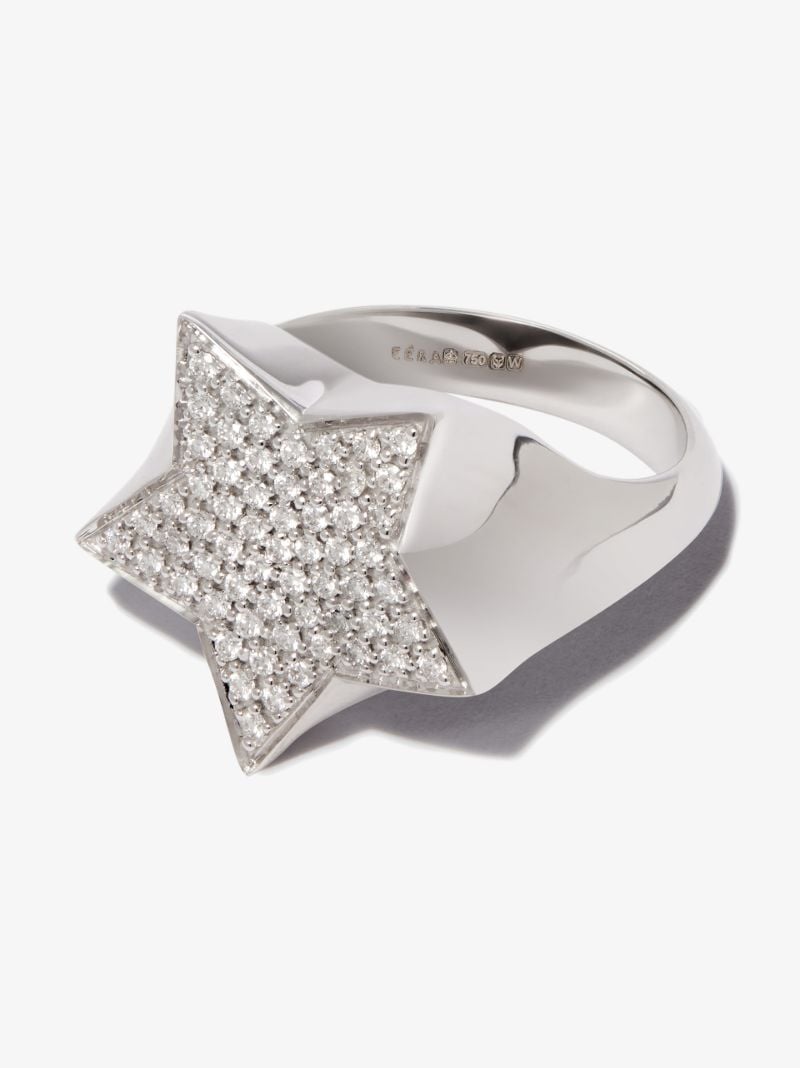 18k White Gold Star Diamond Signet Ring