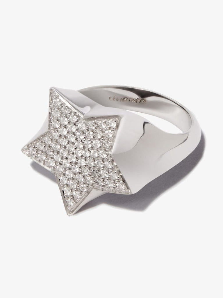 18k White Gold Star Diamond Signet Ring
