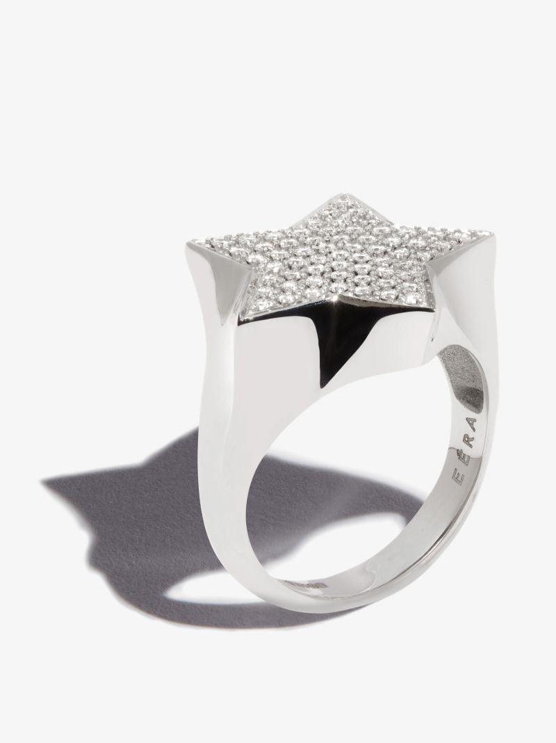 18k White Gold Star Diamond Signet Ring