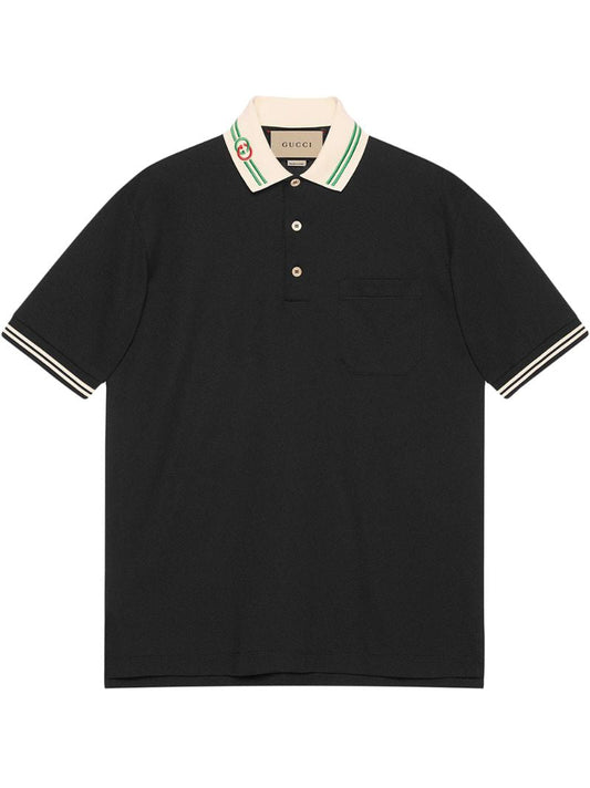 Black Contrast-collar Cotton Polo Shirt