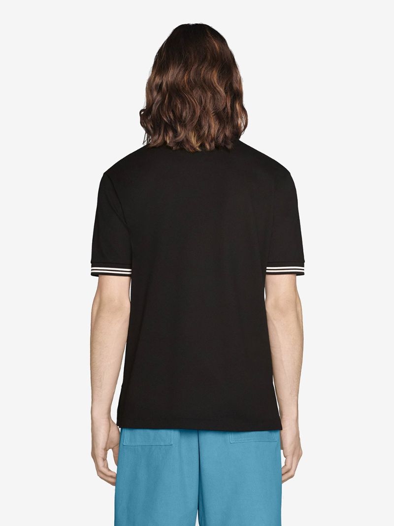 Black Contrast-collar Cotton Polo Shirt