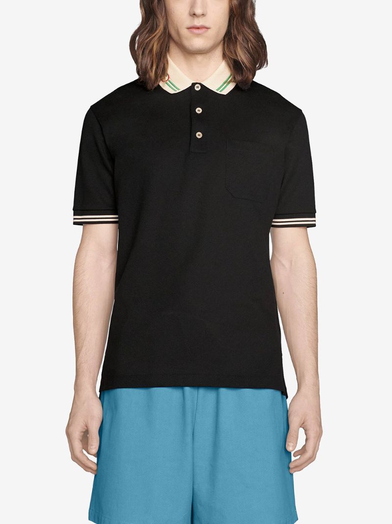 Black Contrast-collar Cotton Polo Shirt