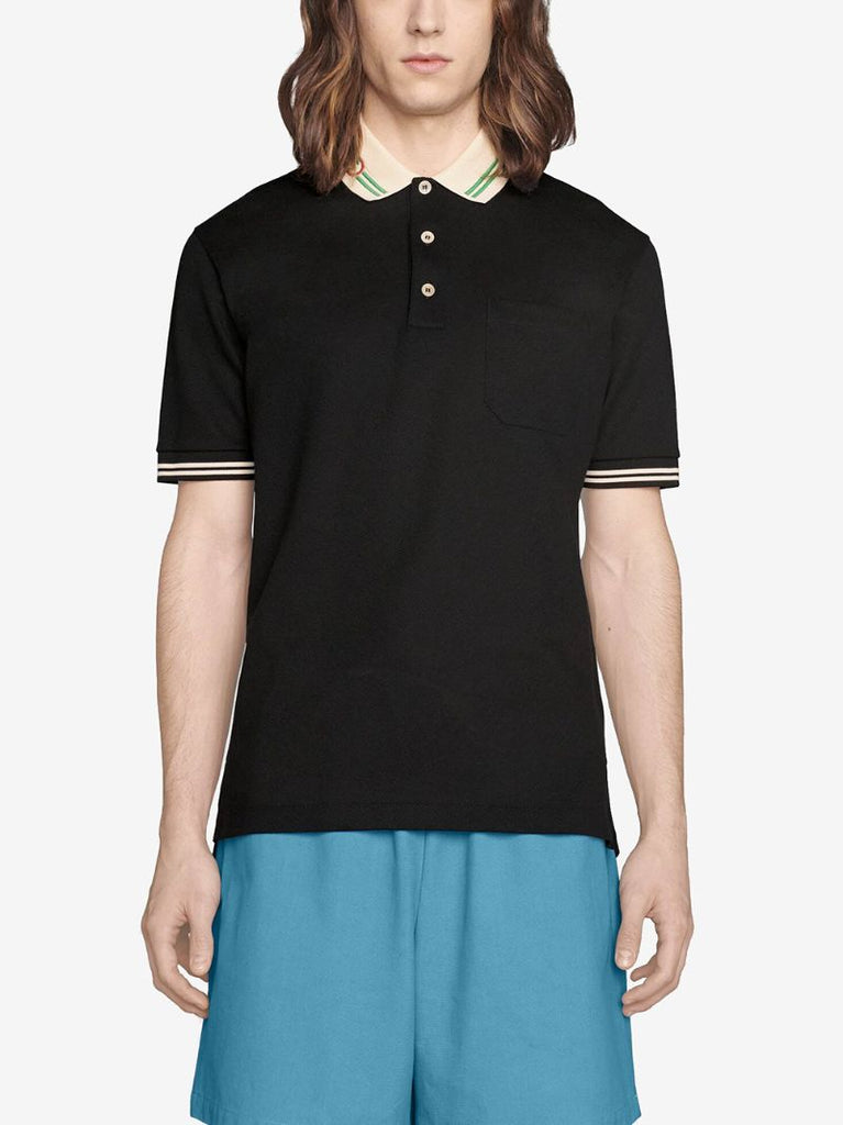 Black Contrast-collar Cotton Polo Shirt