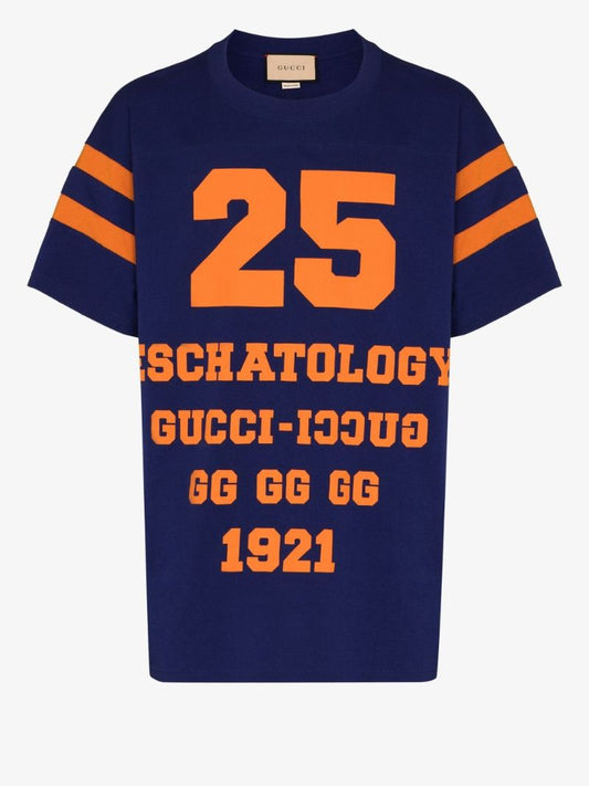 Blue Logo Print Cotton T-shirt