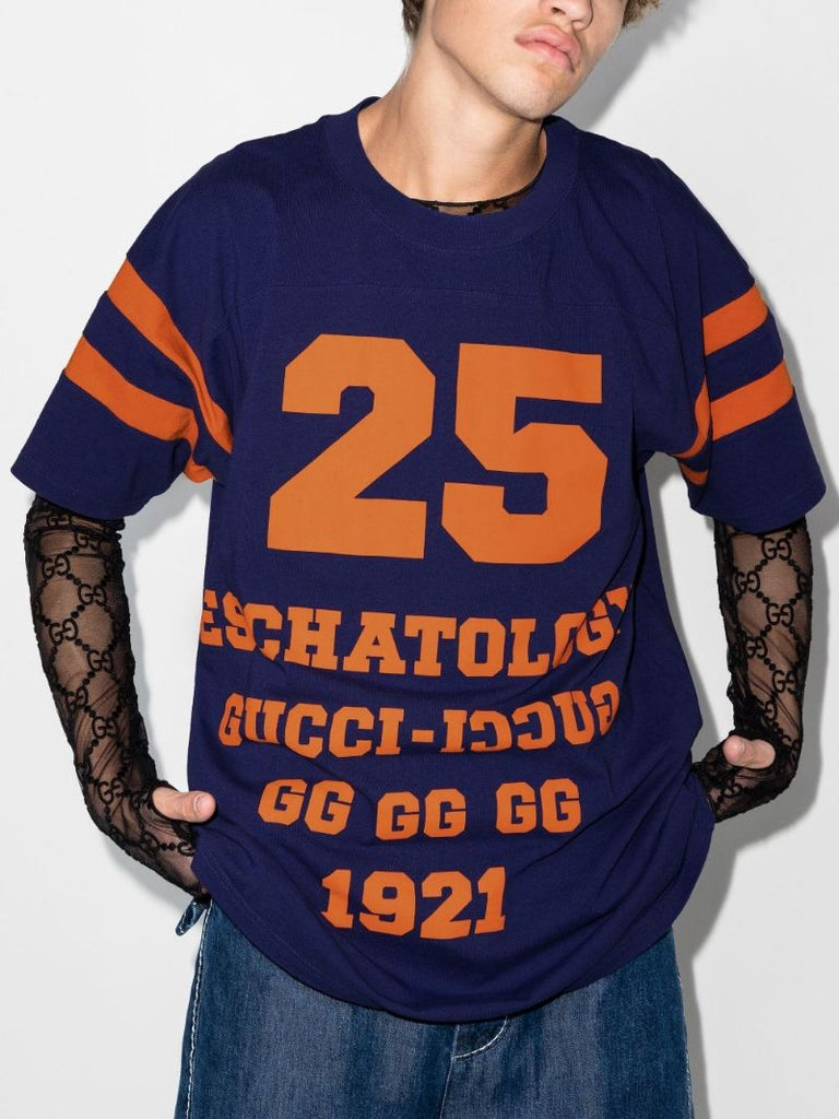 Blue Logo Print Cotton T-shirt