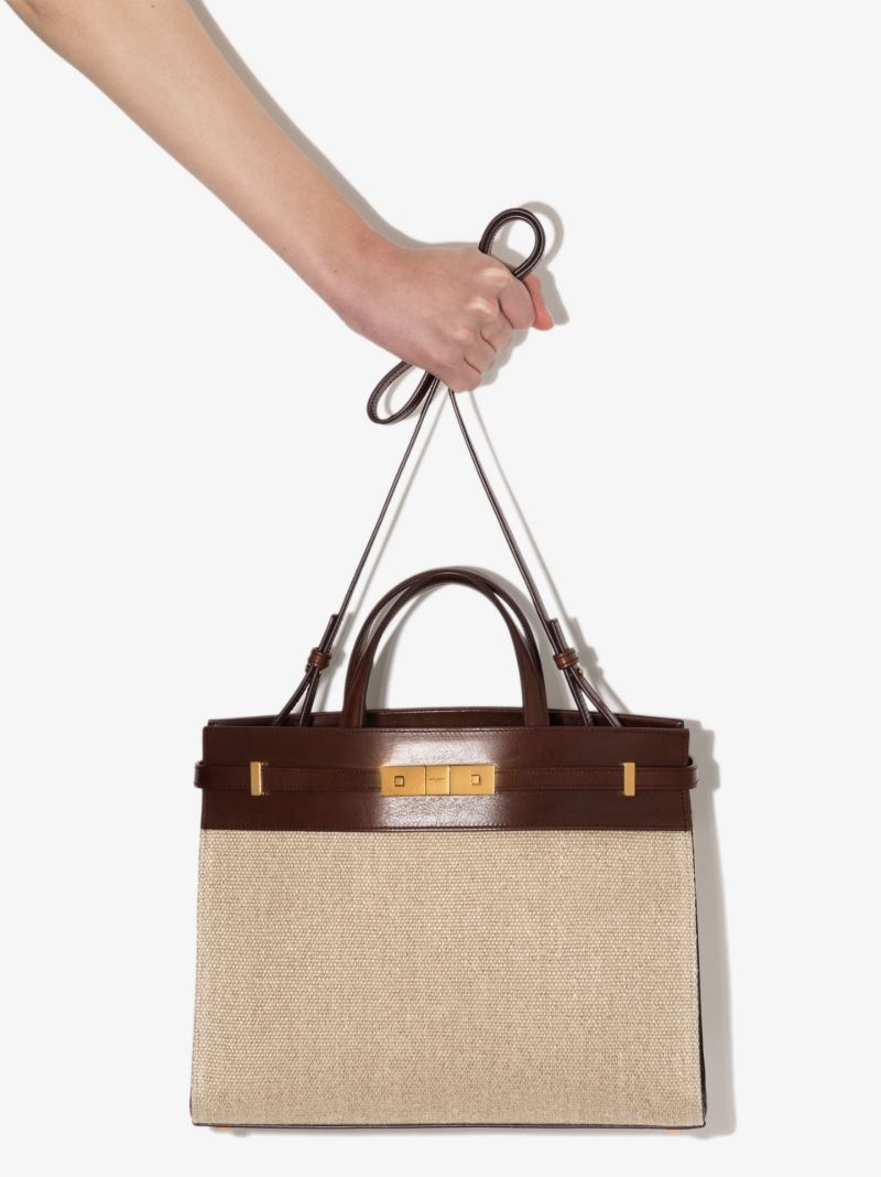 Neutral Manhattan Canvas and Leather Top Handle Bag