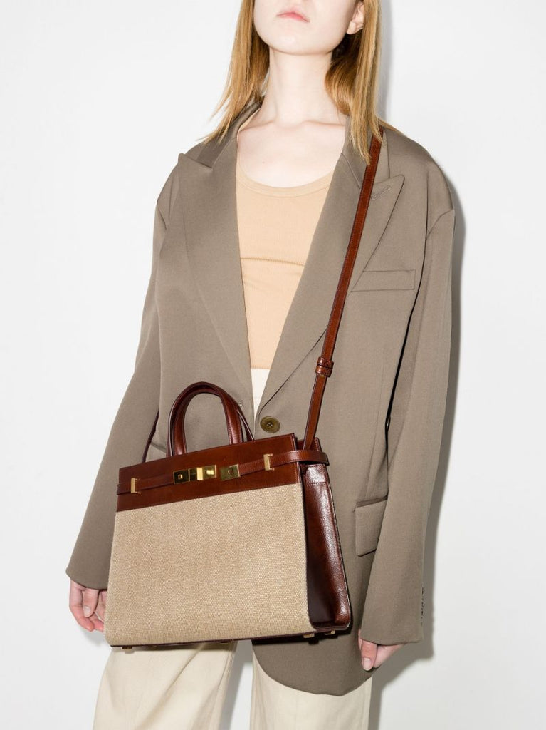 Neutral Manhattan Canvas and Leather Top Handle Bag