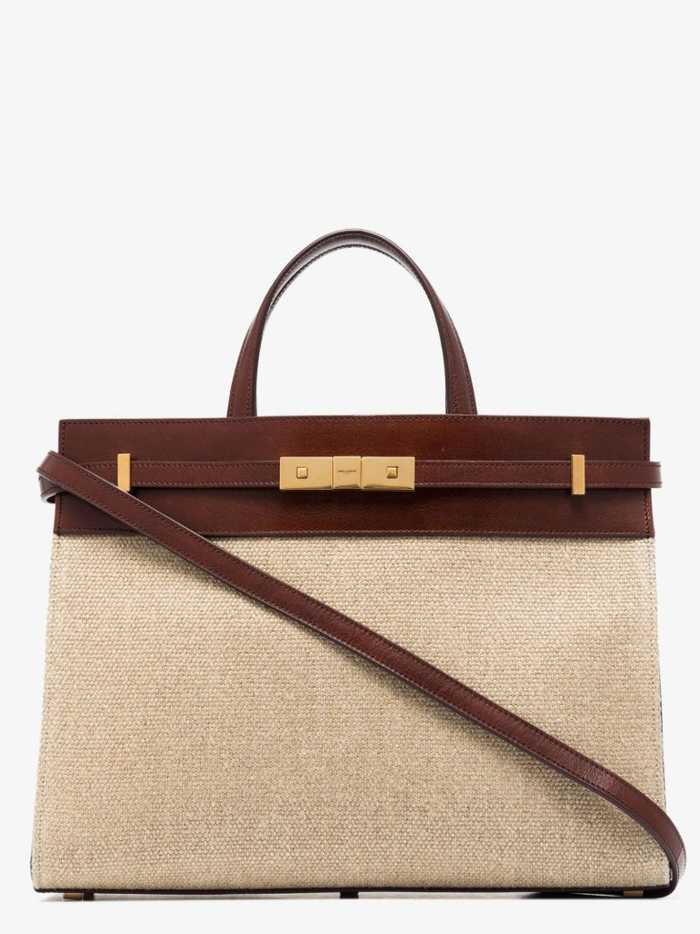 Neutral Manhattan Canvas and Leather Top Handle Bag