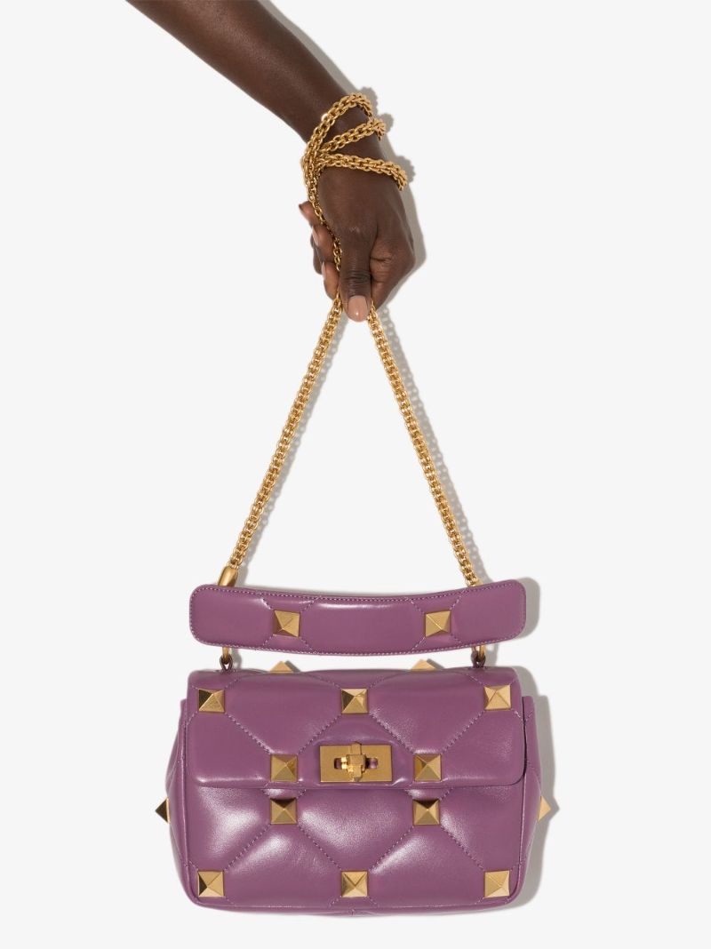 Purple Roman Stud Medium Leather Shoulder Bag