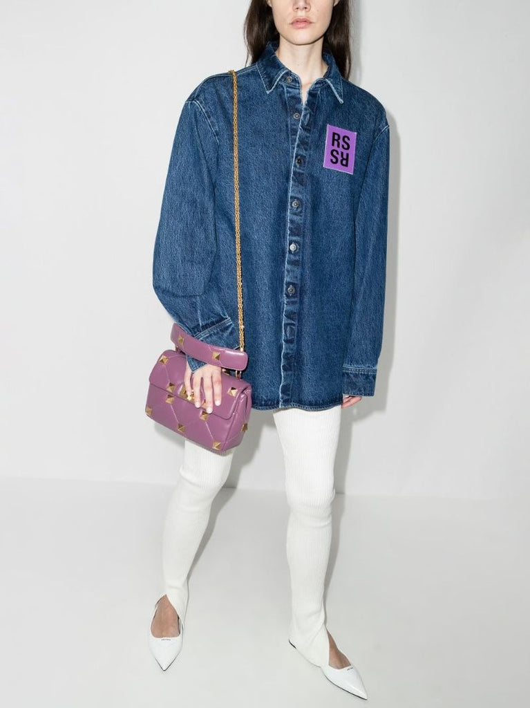 Purple Roman Stud Medium Leather Shoulder Bag