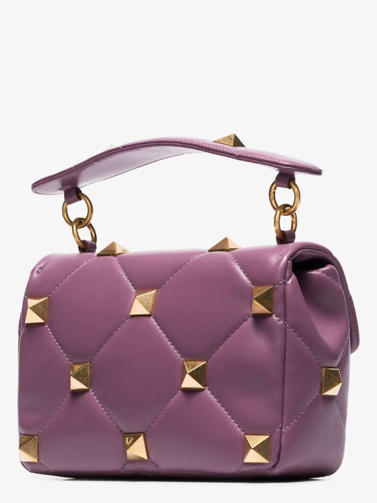 Purple Roman Stud Medium Leather Shoulder Bag