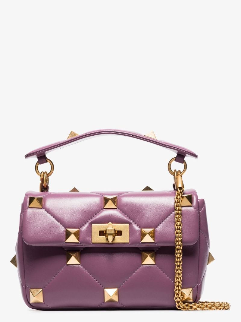 Purple Roman Stud Medium Leather Shoulder Bag