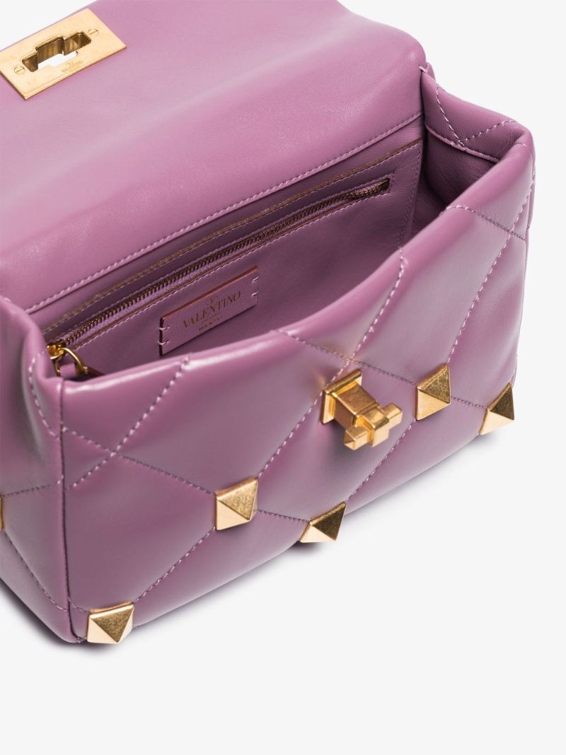 Purple Roman Stud Medium Leather Shoulder Bag