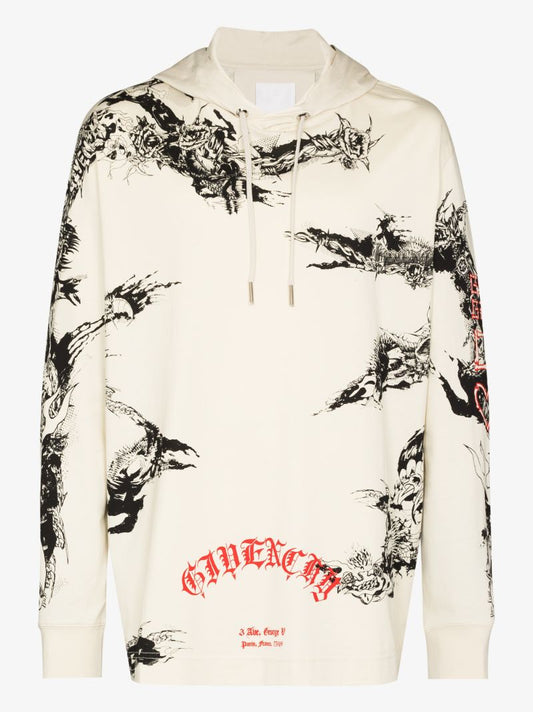 Gothic Print Cotton Hoodie