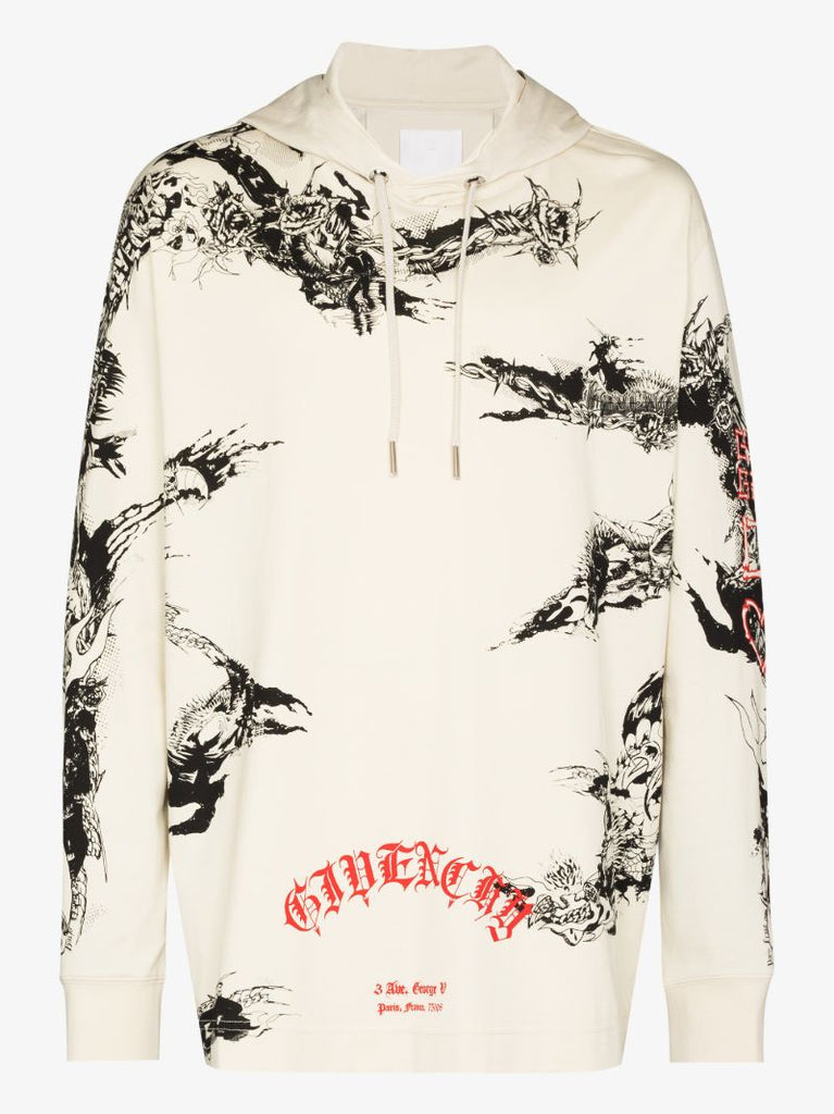Gothic Print Cotton Hoodie