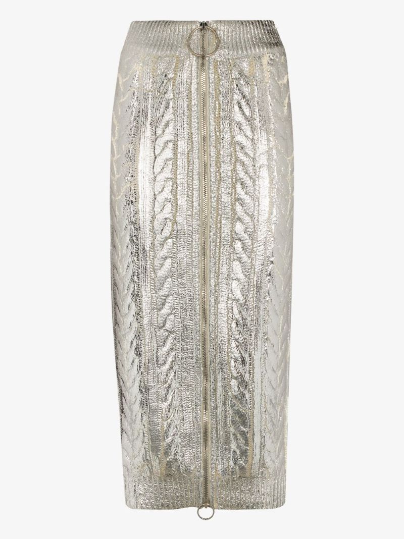 Coated Cable Knit Midi Skirt