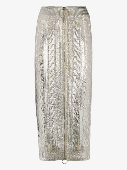 Coated Cable Knit Midi Skirt