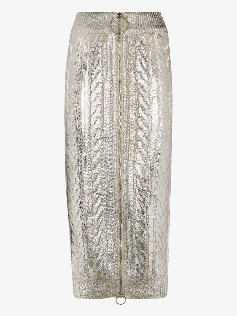 Coated Cable Knit Midi Skirt