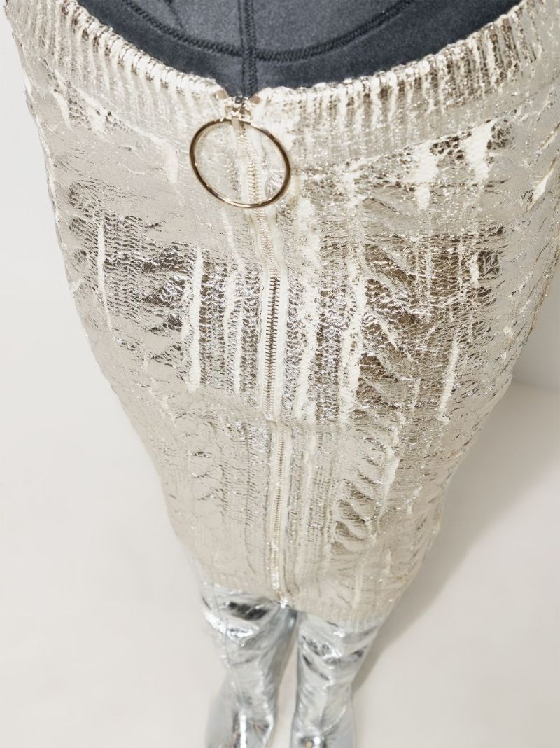 Coated Cable Knit Midi Skirt