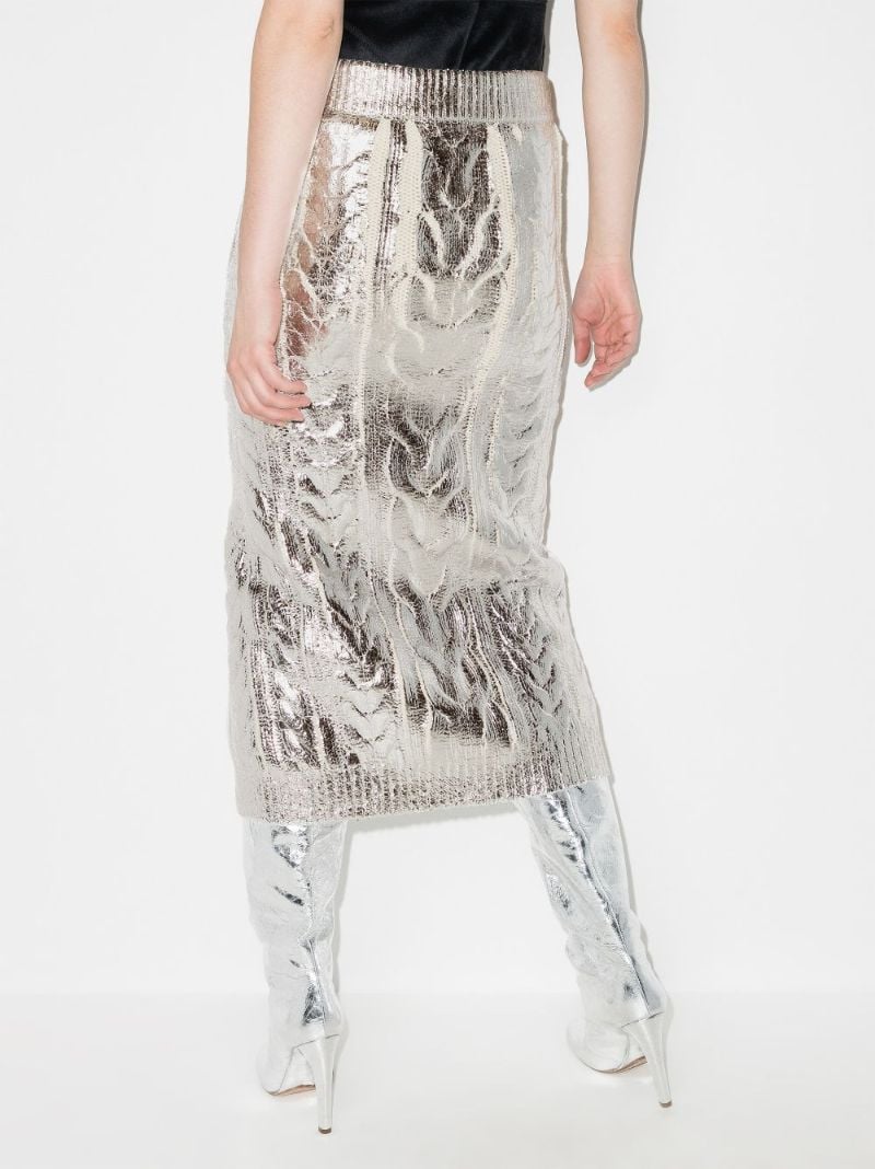 Coated Cable Knit Midi Skirt