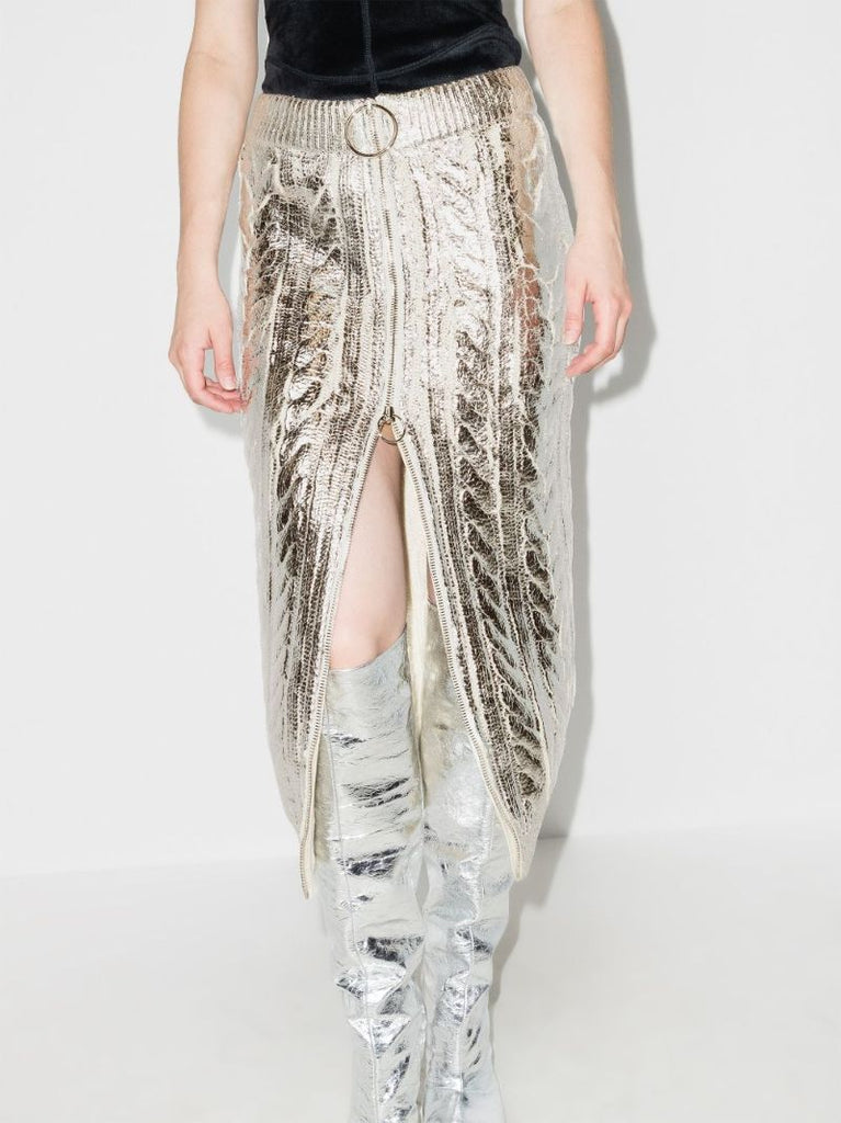 Coated Cable Knit Midi Skirt