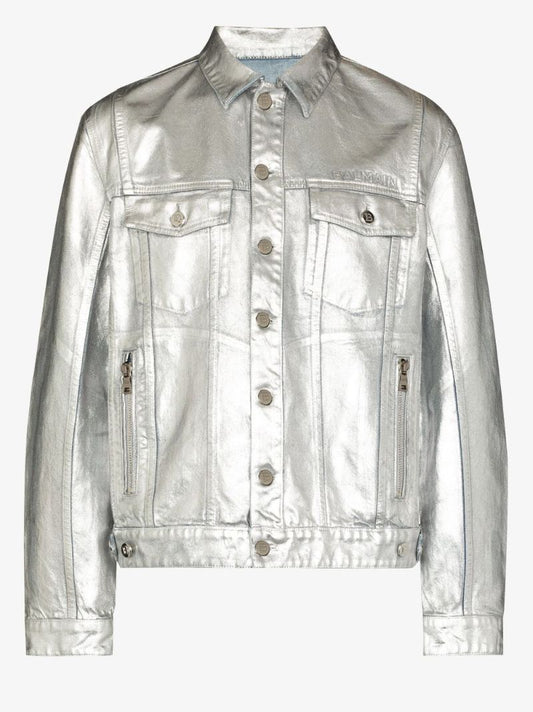 Logo-embossed Metallic Finish Denim Jacket