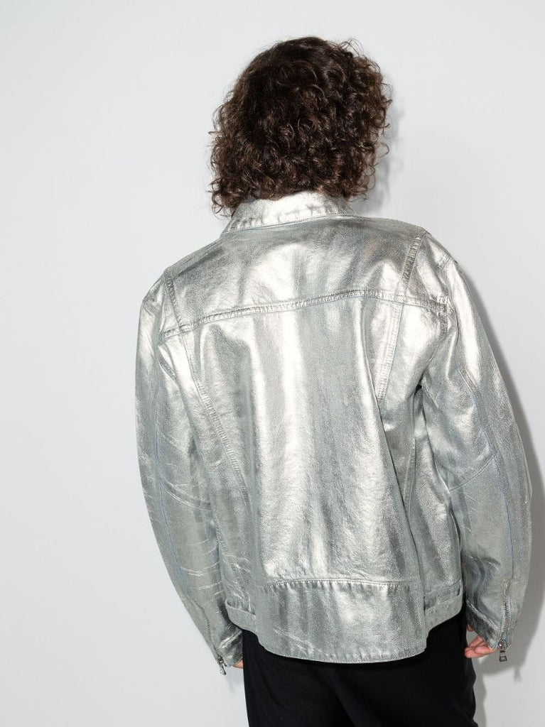 Logo-embossed Metallic Finish Denim Jacket