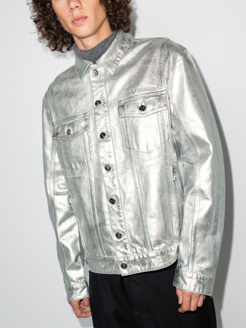Logo-embossed Metallic Finish Denim Jacket