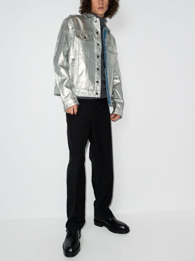 Logo-embossed Metallic Finish Denim Jacket