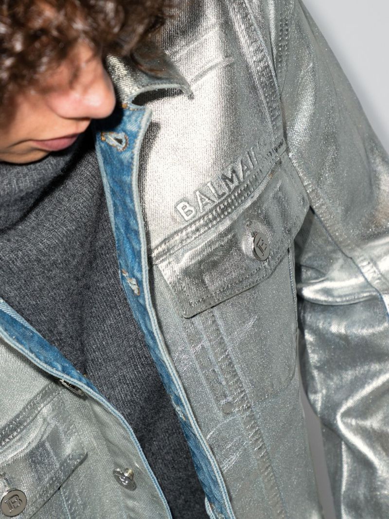 Logo-embossed Metallic Finish Denim Jacket