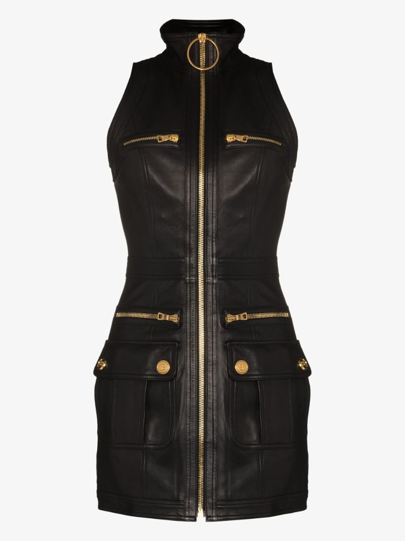 Zip Front Leather Mini Dress