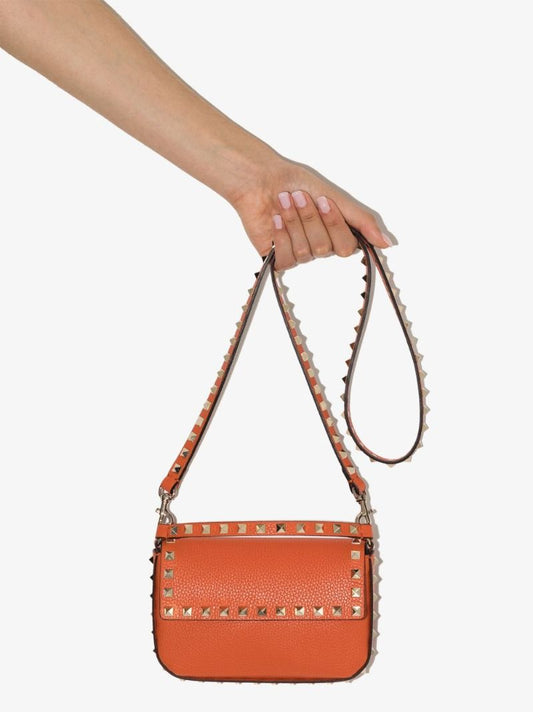 Orange Rockstud Leather Mini Bag