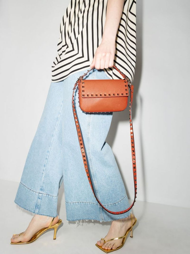 Orange Rockstud Leather Mini Bag
